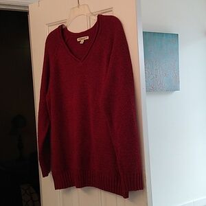 Burgundy Wine Maroon Long Sleeve V Neck Sweater